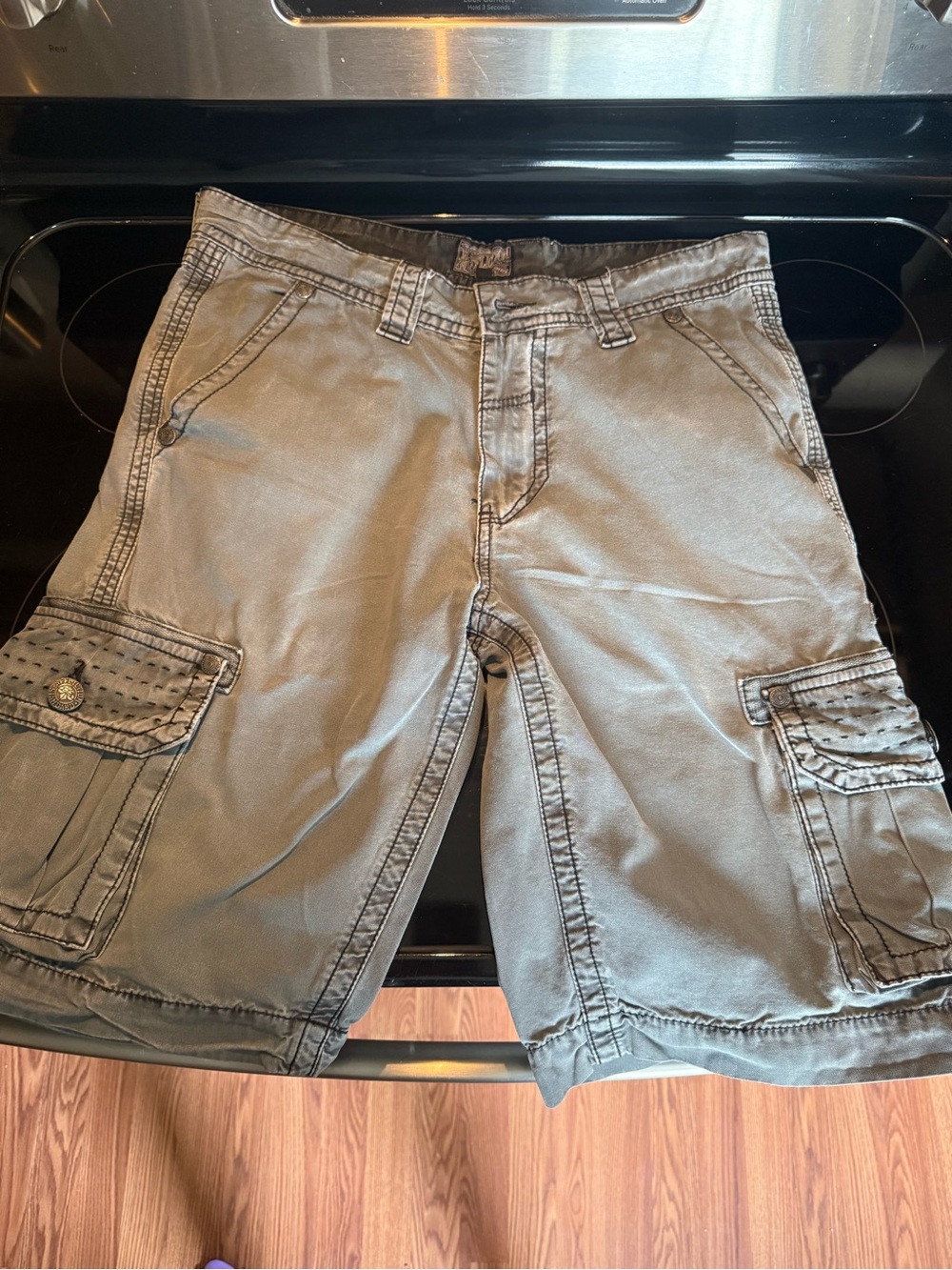 Affliction Military Y2K Distressed Men's Cargo Shorts - Grey